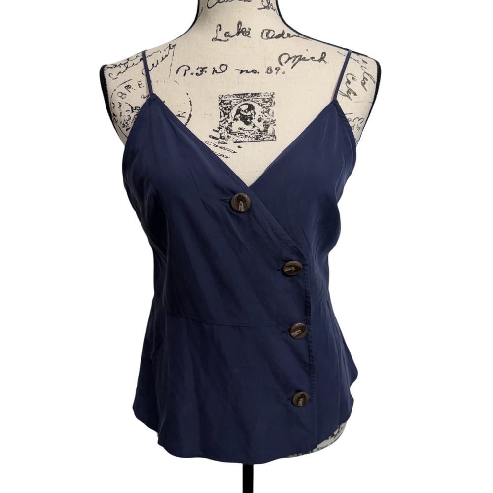 EXPRESS Navy Blue Button‎ Front Peplum Cami Top Women's Size Medium